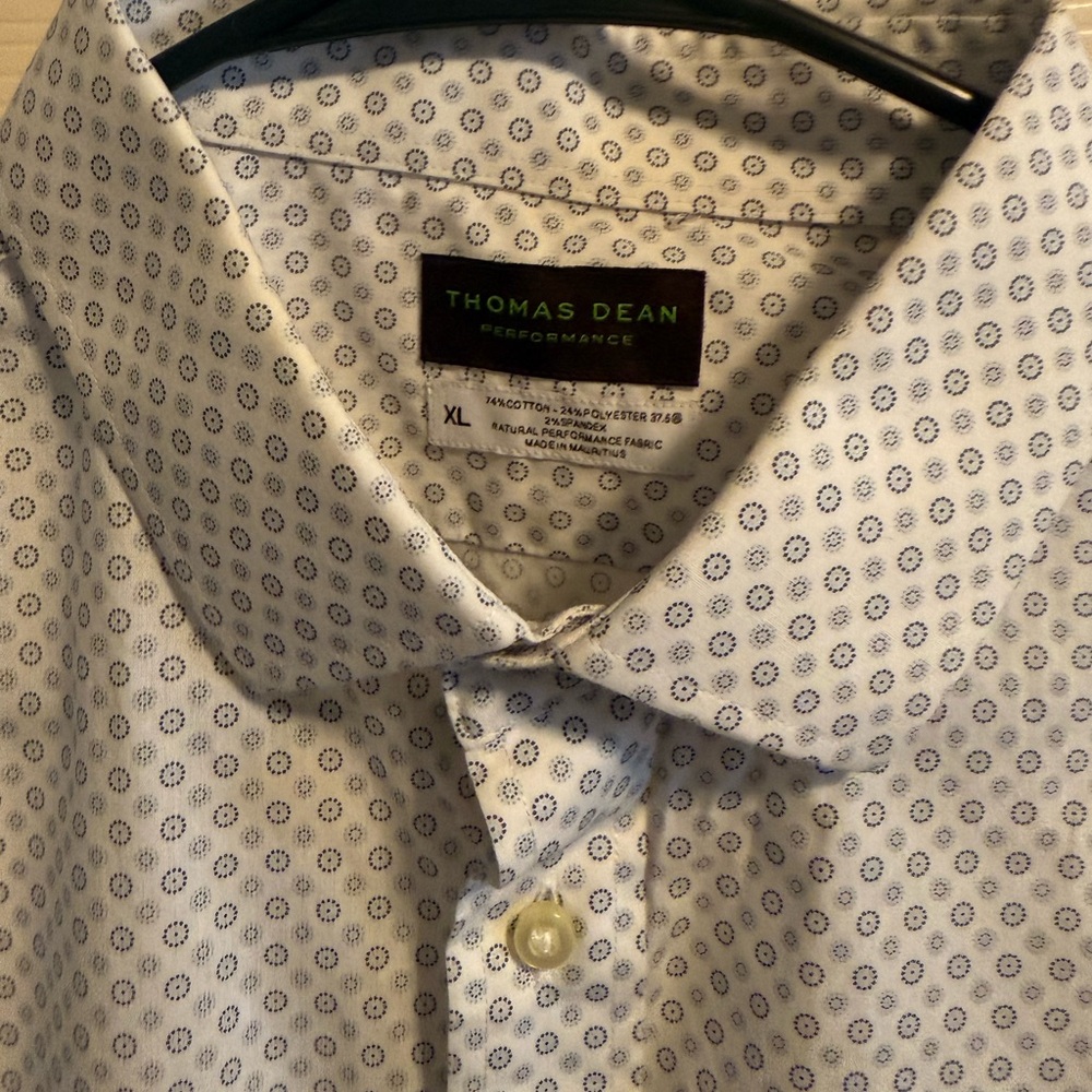 Thomas Dean Men's Cream Shirt with Navy Circles